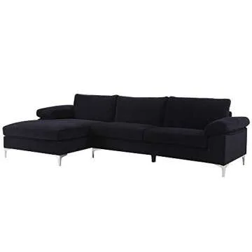 Divano Roma Large Velvet Fabric Sectional Sofa with Chaise