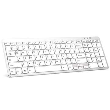 OMOTON Bluetooth Wireless Keyboard, Slim and Compact Keyboard with Number Pad/Full Size, for Computer, PC, Desktop, Laptop with Windows System，Silver