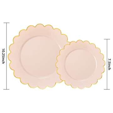 LIYH 60pcs Pink Plastic Plates with Gold, Disposable Plastic Plates Includes: 30 Pink Dinner Plates ...