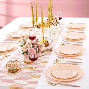 LIYH 60pcs Pink Plastic Plates with Gold, Disposable Plastic Plates Includes: 30 Pink Dinner Plates 10.25" and 30 Pink Dessert Plates 7.5" Gold Plastic Plates,Baby Shower Plates Daisy Plates