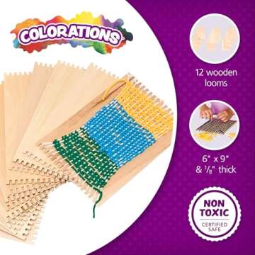 Colorations RLOOM Beginners Wooden Loom, Set of 12, for Kids, Arts & Crafts, Weaving, Craft Activity...