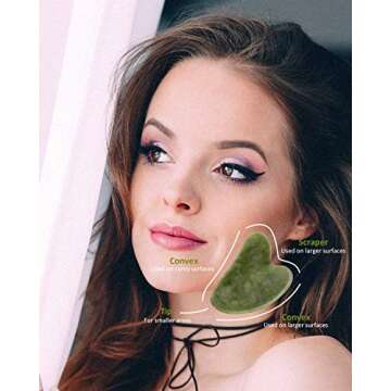 Jade Roller for Face, Jade Roller and Gua Sha Set, EUASOO 100% Real Natural Beauty Jade Facial Rolle...