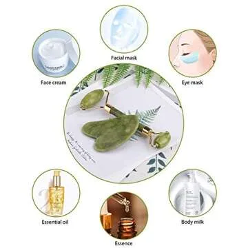 Jade Roller for Face, Jade Roller and Gua Sha Set, EUASOO 100% Real Natural Beauty Jade Facial Roller Massage Tool for Face Eyes Neck Body – Anti Aging Beauty Treatment