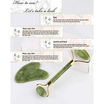 Jade Roller for Face, Jade Roller and Gua Sha Set, EUASOO 100% Real Natural Beauty Jade Facial Roller Massage Tool for Face Eyes Neck Body – Anti Aging Beauty Treatment