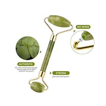 Jade Roller for Face, Jade Roller and Gua Sha Set, EUASOO 100% Real Natural Beauty Jade Facial Roller Massage Tool for Face Eyes Neck Body – Anti Aging Beauty Treatment