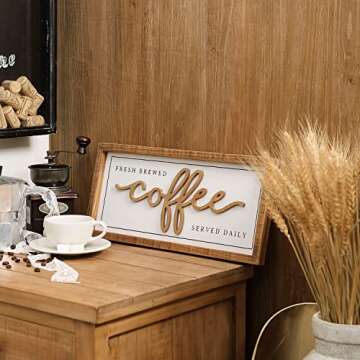 NIKKY HOME Farmhouse Coffee Signs For Coffee Bar, Vintage Wood Coffee Station Decorations For Home C...