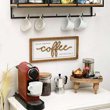 NIKKY HOME Farmhouse Coffee Signs For Coffee Bar, Vintage Wood Coffee Station Decorations For Home Counter And Kitchen, Rustic Wood Framed Hanging Wall Plaque 16x7 Inch