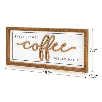 NIKKY HOME Farmhouse Coffee Signs For Coffee Bar, Vintage Wood Coffee Station Decorations For Home Counter And Kitchen, Rustic Wood Framed Hanging Wall Plaque 16x7 Inch
