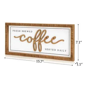 NIKKY HOME Farmhouse Coffee Signs For Coffee Bar, Vintage Wood Coffee Station Decorations For Home Counter And Kitchen, Rustic Wood Framed Hanging Wall Plaque 16x7 Inch