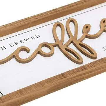 NIKKY HOME Farmhouse Coffee Signs For Coffee Bar, Vintage Wood Coffee Station Decorations For Home Counter And Kitchen, Rustic Wood Framed Hanging Wall Plaque 16x7 Inch