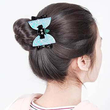 Haakong 8Pcs Halloween Hair Accessories Headdress Halloween Glitter Bows Spider Hair Clip Pumpkin Hair Bow Ghost Hair Barrette Glitter Hair Clip Girls Party Dance Hair Barrettes