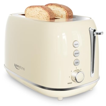 Keenstone 2 Slice Retro Stainless Steel Toaster in Beige