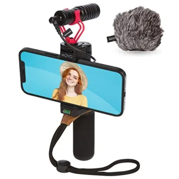 Movo Smartphone Vlogging Kit for iPhone with Shotgun Microphone, Grip Handle, Wrist Strap for iPhone...