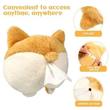 Tissue Box Cover Soft Adorable Corgi Butt Shaped Creative Storage Bag Hanging Pouch Tissue Box Wrapper for Car Home