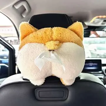 Tissue Box Cover Soft Adorable Corgi Butt Shaped Creative Storage Bag Hanging Pouch Tissue Box Wrapper for Car Home