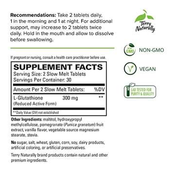 Terry Naturally Clinical Glutathione - 60 Slow Melt Tablets - Stable 300 mg L-Glutathione Supplement - Non-GMO, Vegan, Gluten Free - 30 Servings