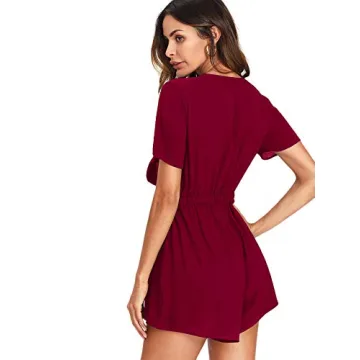 SweatyRocks Women’s Sexy V Neck Self Tie Romper