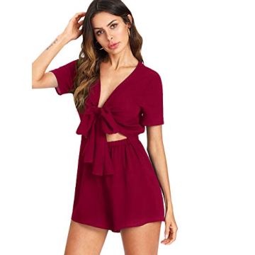 SweatyRocks Women’s Sexy V Neck Self Tie Romper