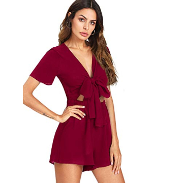 SweatyRocks Women’s Sexy V Neck Self Tie Romper