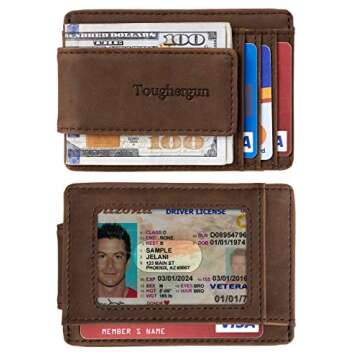 Toughergun Minimalist Wallet for Men - Leather Slim Wallet with Magnetic Money Clip