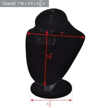 MOOCA Jewelry Display, Black Velvet Stand, Necklace Mannequin, Adjustable Hook, Wood Base, Fits Chok...