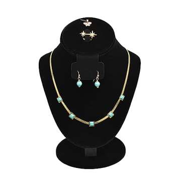 MOOCA Jewelry Display, Black Velvet Stand, Necklace Mannequin, Adjustable Hook, Wood Base, Fits Choker Necklaces, Jewelry Storage