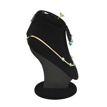 MOOCA Jewelry Display, Black Velvet Stand, Necklace Mannequin, Adjustable Hook, Wood Base, Fits Choker Necklaces, Jewelry Storage