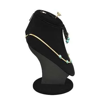 MOOCA Jewelry Display, Black Velvet Stand, Necklace Mannequin, Adjustable Hook, Wood Base, Fits Choker Necklaces, Jewelry Storage