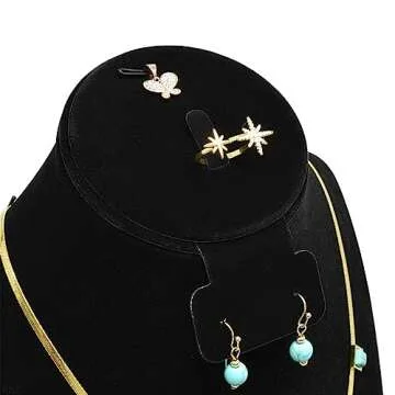 MOOCA Jewelry Display, Black Velvet Stand, Necklace Mannequin, Adjustable Hook, Wood Base, Fits Choker Necklaces, Jewelry Storage