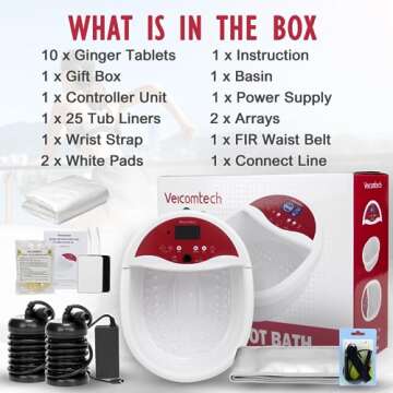 veicomtech Ionic Foot Bath Detox Machine, Foot Detox Machine, Ionic Foot Spa Kit with 10 Ginger Tablets FIR Belt Massage Pads for Home use or Salon