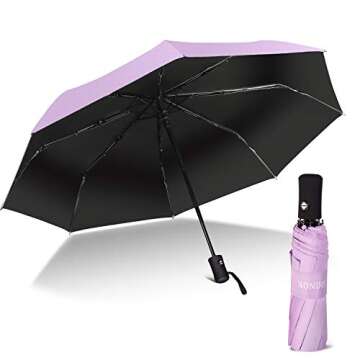 Travel Umbrella Compact Auto Open Close Womens Sun Rain Folding Umbrella with Sleeve Purple