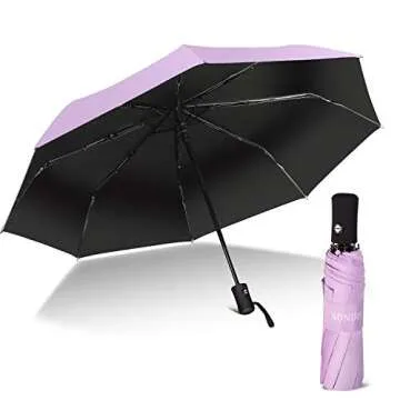 Travel Umbrella Compact Auto Open Close Womens Sun Rain Folding Umbrella with Sleeve Purple