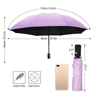 Travel Umbrella Compact Auto Open Close Womens Sun Rain Folding Umbrella with Sleeve Purple