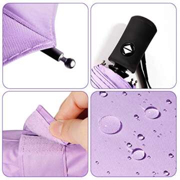 Travel Umbrella Compact Auto Open Close Womens Sun Rain Folding Umbrella with Sleeve Purple