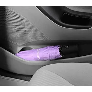 Travel Umbrella Compact Auto Open Close Womens Sun Rain Folding Umbrella with Sleeve Purple