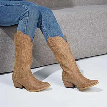 HISEA Rollda Women's Western Cowgirl Boots Fashion