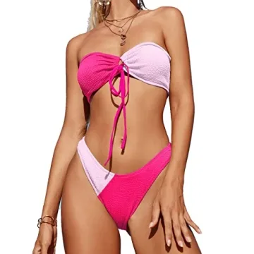 Meetall Bandeau Top Cheeky Bikini Sets for Women - Stylish Strapless Bathing Suits - Vibrant Color B...