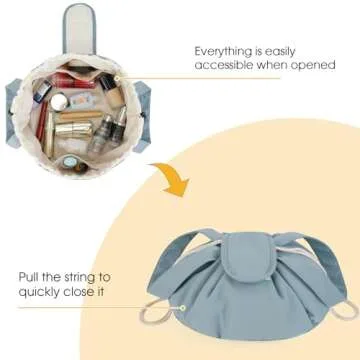 Barrel Drawstring Makeup Bag Large Cosmetic Bag Make up Bags Toiletry Organizer for Women Gift for Teen Girls (Greyish Blue) (Patent)