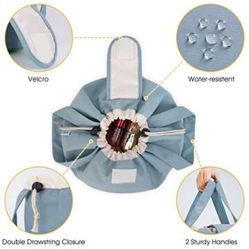 Barrel Drawstring Makeup Bag Large Cosmetic Bag Make up Bags Toiletry Organizer for Women Gift for Teen Girls (Greyish Blue) (Patent)