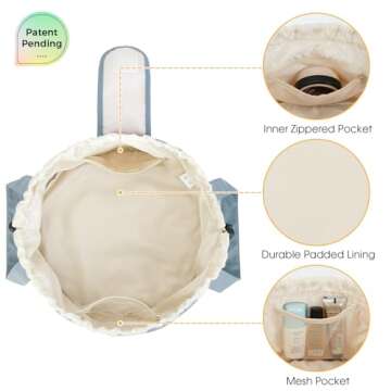 Barrel Drawstring Makeup Bag Large Cosmetic Bag Make up Bags Toiletry Organizer for Women Gift for Teen Girls (Greyish Blue) (Patent)