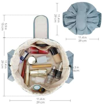Barrel Drawstring Makeup Bag Large Cosmetic Bag Make up Bags Toiletry Organizer for Women Gift for Teen Girls (Greyish Blue) (Patent)