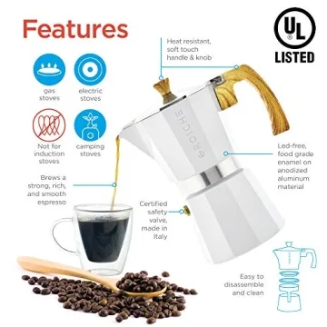GROSCHE White Milano Stovetop Espresso Maker, 6 cup