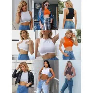 Dwnval Sexy Sleeveless Crewneck Ribbed Knitted Tank Crop Tops for Women(White,S)
