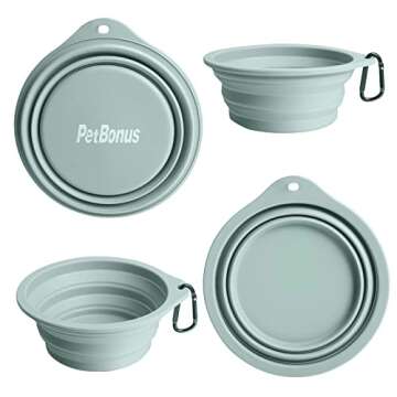 PetBonus 2-Pack Silicone Collapsible Dog Bowls, BPA Free Dishwasher Safe, Portable Foldable Expandable Travel Bowl, Food Water Feeding Cup Dish for Dogs Cats with 2 Carabiners (Turquoise, Tan)