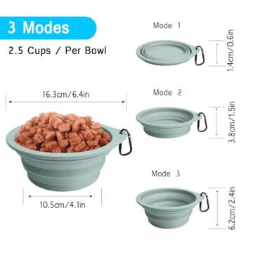 PetBonus 2-Pack Silicone Collapsible Dog Bowls, BPA Free Dishwasher Safe, Portable Foldable Expandable Travel Bowl, Food Water Feeding Cup Dish for Dogs Cats with 2 Carabiners (Turquoise, Tan)