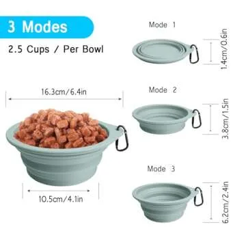 PetBonus 2-Pack Silicone Collapsible Dog Bowls, BPA Free Dishwasher Safe, Portable Foldable Expandable Travel Bowl, Food Water Feeding Cup Dish for Dogs Cats with 2 Carabiners (Turquoise, Tan)