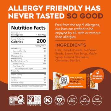 88 ACRES Cinnamon Maple Seed +Oat Granola Bar 9 Count 1.6oz