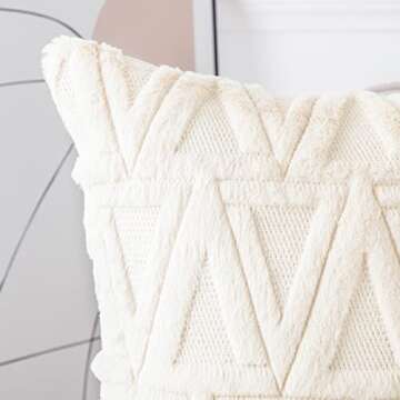 MADIZZ Beige Plush Wool Throw Pillows Set of 2 Soft Covers