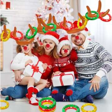 Christmas Inflatable Reindeer Antler Ring Toss Game 2 Sets, 2024 Christmas Games Party Supplies for ...