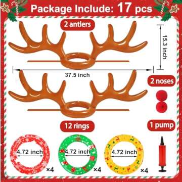 Christmas Inflatable Reindeer Antler Ring Toss Game 2 Sets, 2024 Christmas Games Party Supplies for Family Party (2 Antlers 12 Rings)